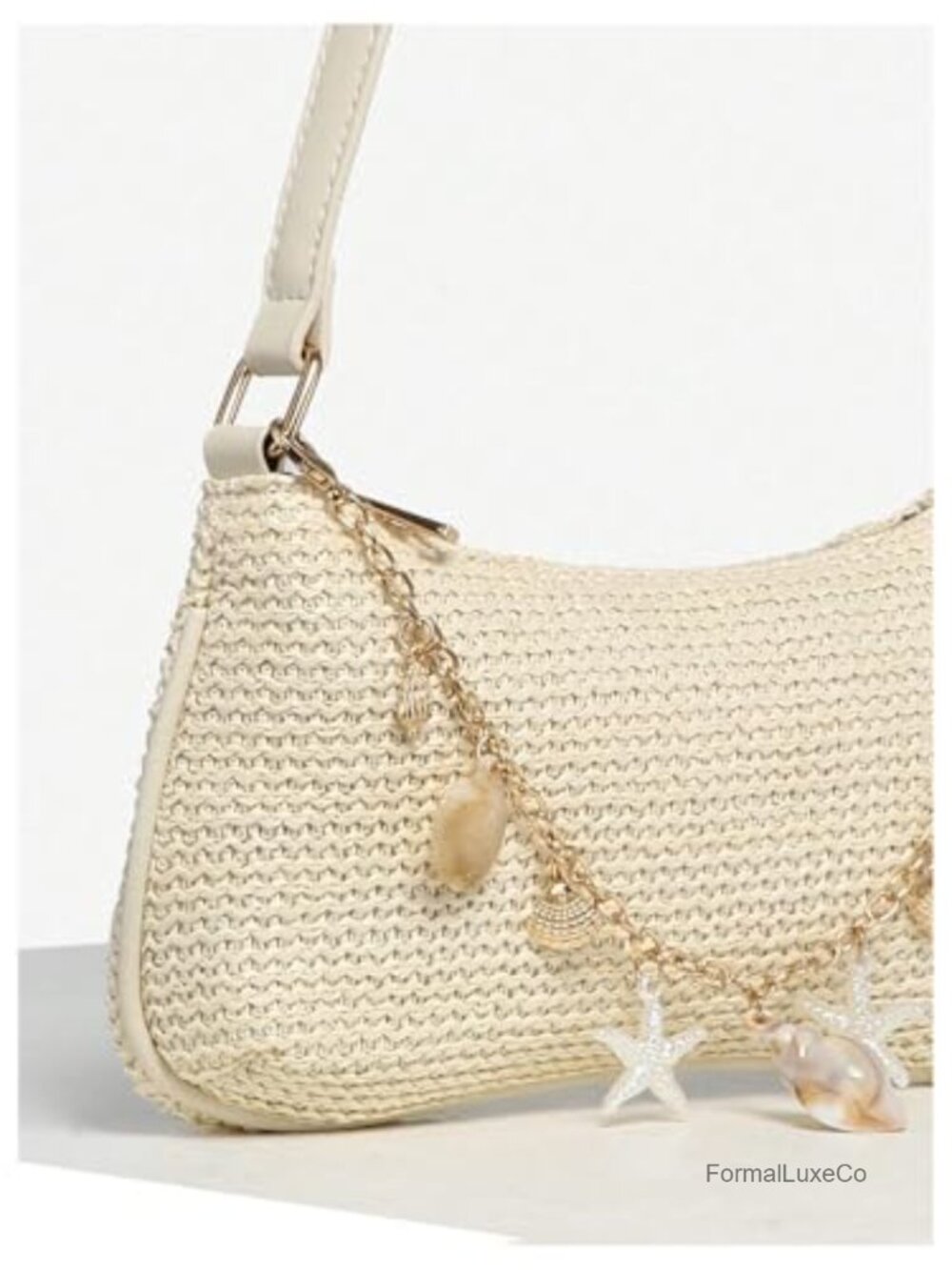 Boho Seashell Beaded Straw Clutch - Woven Shoulder Bag - Picture 5 of 7